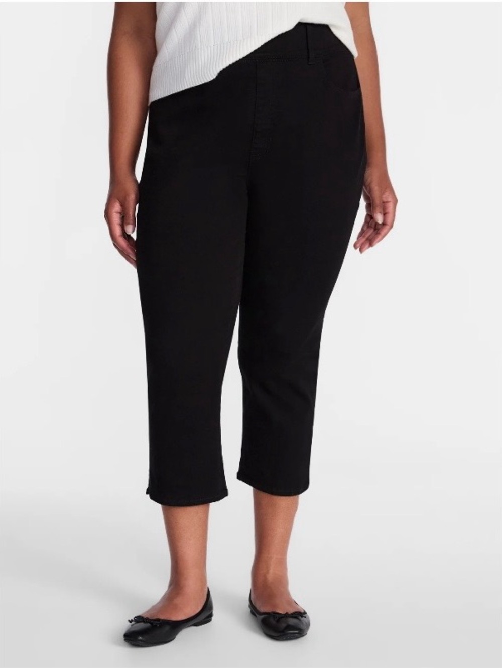 Terra & Sky Women Plus Size 2X (20w-22w) Black Pull On High Rise Capri Jeggings